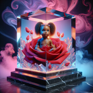hyper realistic photogaphic painting of a crystal cube that exud...