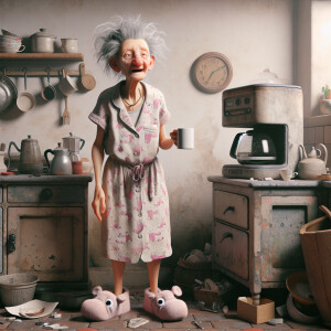 photo realistic HD  whimsical picture of an  elderly woman looki...