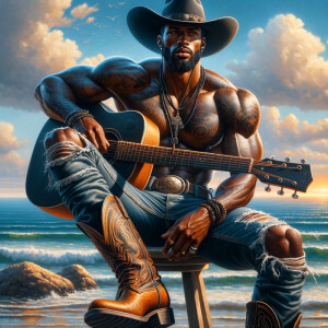 oil painting photo of a African American man brown skin tone fit...