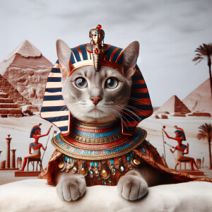A cat in ancient Egypt dressed like an ancient Egyptian, queen
