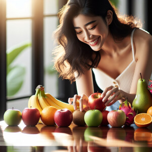 show a series of vibrant, fresh fruits being placed on a table.