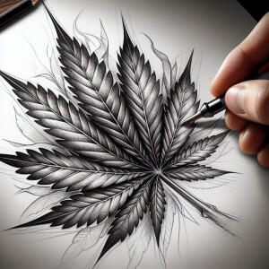 A tattoo sketch in the style of tattoo realism. It’s a cannabis...