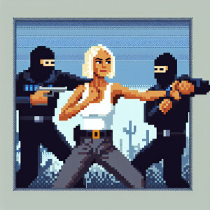 A stunning blonde female police officer in a tank top fighting c...