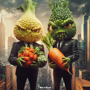 Design a movie poster for a "Men in Black" parody featuring ultr...