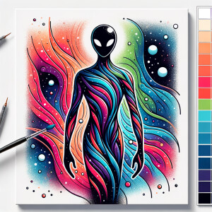 Clean alien graphic illustrated in cosmic colors on a white blan...