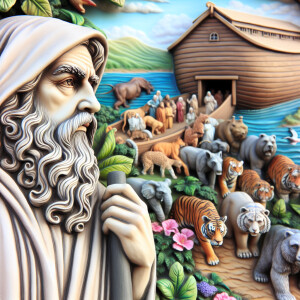 A close-up and detailed wall painting focusing on Noah, depicted...