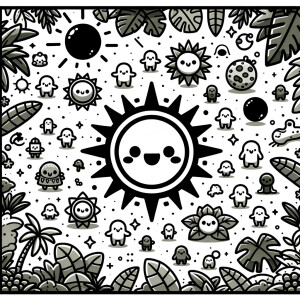 Centered on a white background is an outer space graphic art des...