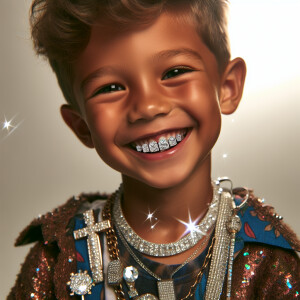 gon freecss is smiling with grills with diamonds in his mouth, h...