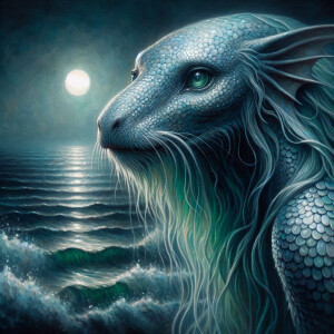 Craft an acrylic painting portraying a selkie, a mythical sea-be...