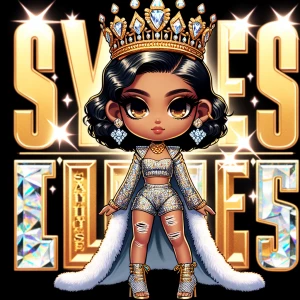 A 300dpi ultra glam, bold glamorous polished chibi queen with a...