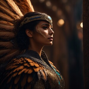 Generate a photorealistic 8K ultra-HD image of a Falcon Goddess,...