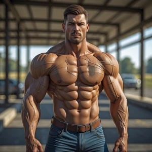 Naiketrucker showed the man in the rest area his muscle showing...