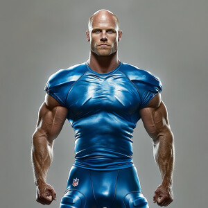 Create a whole body portrait image of a  football player at age...