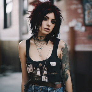 Polaroid photo of sexy emo girl with nipple piercings