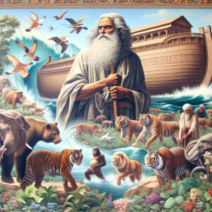 A close-up and detailed wall painting focusing on Noah, depicted...