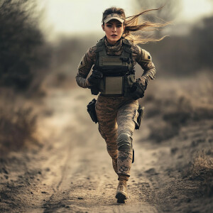 A female soldier running