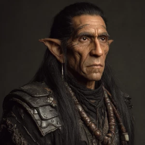 55 year old Native American man with pointy elf ears that is 6’0...