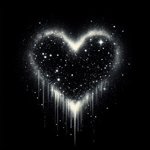 Black background, heart filled with black starry shaped celestia...
