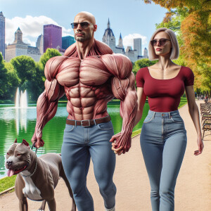 Augmented reality A Man- pitbull with huge muscles with veins po...