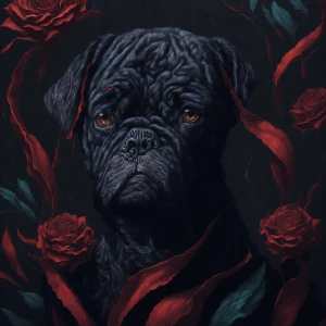 A whimsical pug, with a playful twinkle in its eye, nestled amon...