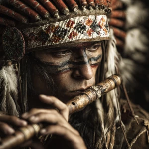 Native American playing a Native American flute