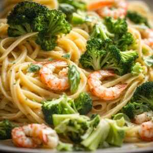 A Delectable plate of pasta with creamy white Alfredo sauce, bla...