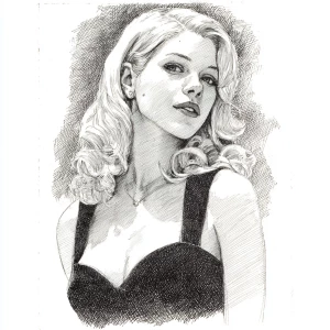 Create a noir-style portrait of a blonde woman, inspired by the...