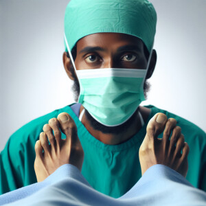 Photo from patient pov,  of Worried Dominican woman  surgeons we...