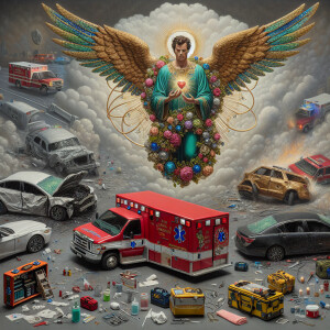 Create a realistic 3D oil painting depicting a scene of emergenc...
