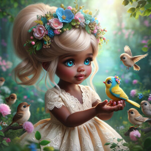 A magical scene featuring a light-skinned African-American toddl...
