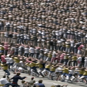 480p amateur video screengrab of a massive amount of students st...