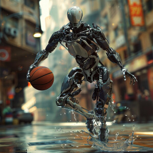 Cyborg's playing basketball, HDR, masterpiece, ultra-detailed,...