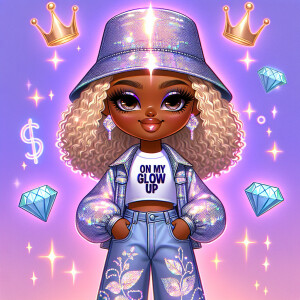 A high-quality, full-body chibi-style African American girl with...