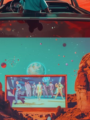 /imagine prompt: cinematic, painterly scene of a retro drive-in...