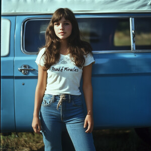 Color film photograph from 1975 of a beautiful, thin, 23-year-ol...