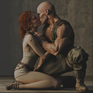 A photorealistic high resolution image. Light ginger haired fema...