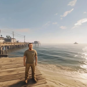 Sloths slerf meme..Elon musk standing on a pier on a sunny Calif...