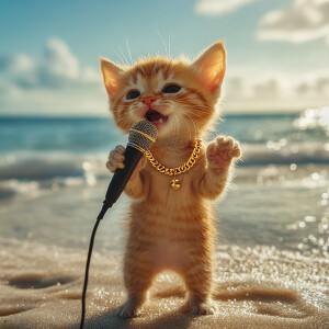 orange kitten with a cute face with black eyes standing like a h...