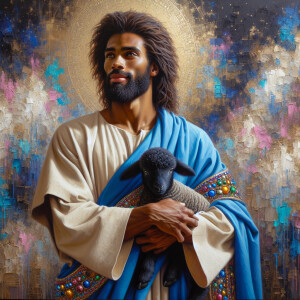 Oil painting of an African-American man resembling Jesus Christ,...