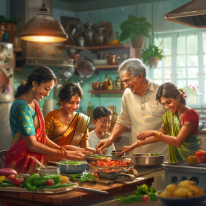 Make a realistic image of a joyful Indian family, consisting of...