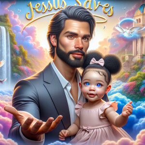 Create a 3D realistic artwork featuring the phrase 'Jesus Saves'...