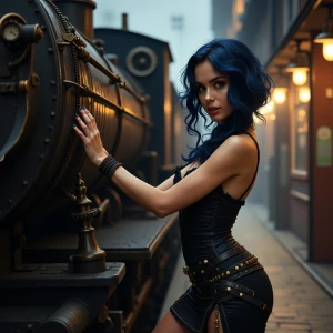 Sultry, vintage-inspired illustration of a seductive dark blue h...