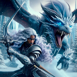 A beautiful huntress from the “Monster Hunter” series with dark...