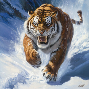 Design an image depicting a sabertooth tiger from the Ice Age, t...