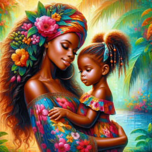 A tender depiction of a Bohemian mother with her child, both sty...