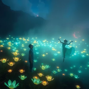 Generate an image depicting a captivating, surreal landscape fil...