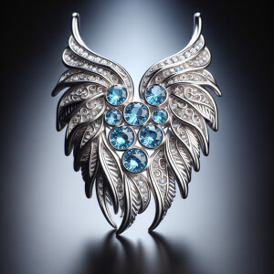 Exquisite sterling silver angel wings pendant with blue diamonds