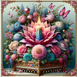 Craft a digital artwork that dramatically amplifies the colorful...