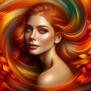 Photorealistic image. Artistic portrait, beautiful woman. Ginger...