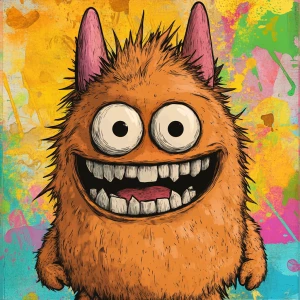 Stylized character portrait of a mischievous designer toy creat...